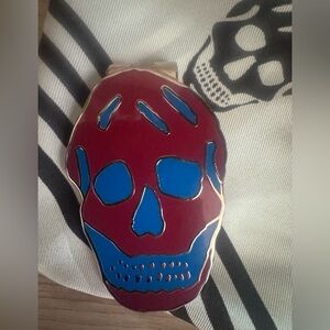Alexander McQueen Red & Blue Skull Money Clip Enamel Silver Tone